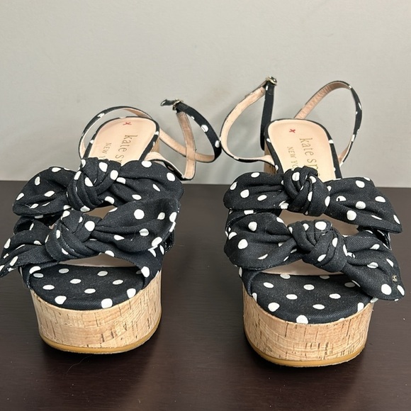 Kate Spade Shoe Julep Platform Wedges Polka Dot Black French Cream Sz 9 NEW - Picture 2 of 10